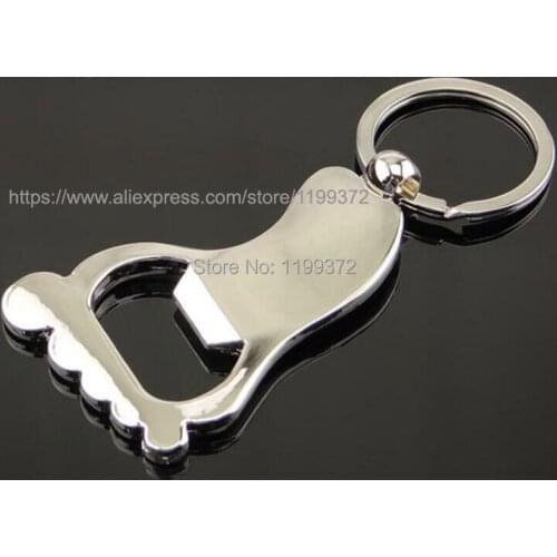 100pcs LASER LOGO Metal Foot Shape Bottle Opener Barefoot Beer Keychain Keyring Key Ring Kitchen Tool Tools