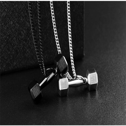 2019 Quality Fitness Dumbbell Necklaces Pendant Necklace Short Link Chains Men Women Sporty Gym Inspirational Couple Jewelry