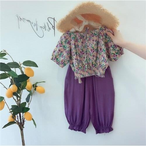 2021 Summer Children Set Floral T-shirt + Pants 2 Pieces Suit Baby Girls Clothes Sets For Girls Clothing For 3-8 Year Old