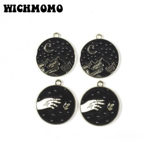 2021 New Fashion 8pcs/bag 27*24MM Zinc Alloy Drop Oil Black Star Moon Charms Pendants for DIY Earring Jewelry Accessories