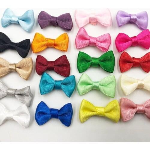 50 pcs Lots Upick Small Satin Ribbon Bows Flower Appliques sew Craft Kids cloth B128