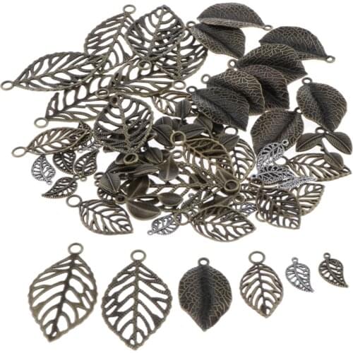 60 Pack Retro Leaf Shape Charms Beads Pendant for DIY Craft Pendants Bracelet
