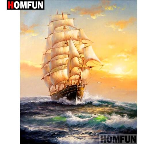 HOMFUN 5D DIY Diamond Painting Full Square/Round Drill "Ship sailing" 3D Embroidery Cross Stitch gift Home Decor A01216
