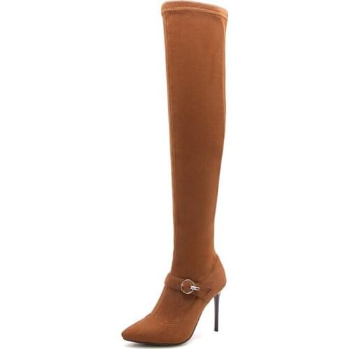 Big Size Women Long Boots Woman Over The Knee Boot Buckle decoration Pure color High heel boots