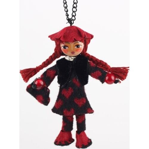 Bonsny Handmade Doll Necklace French Statement Cloth Long Pendant 2015 New Spring Trendy Jewelry for Women Girl Accessories