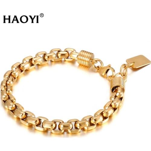 8MM Men Simple ID Tag Bracelets Creavite Gold Black Color Stainless Steel Hip Hop Locomotive Curb Box Chain Bracelets Jewelry