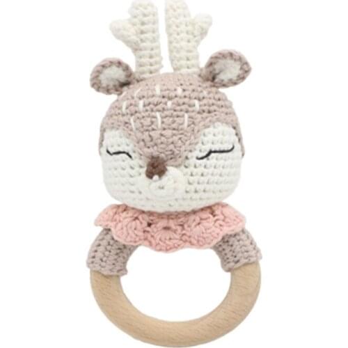 Crochet Wooden Ring Baby Teether Animal Rattle Chewing Teething Nursing Soother 24BE