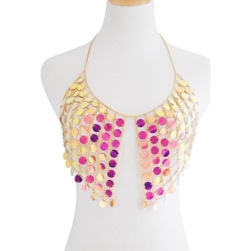 Exaggerated Sexy Womens Sequins Plastic Bra Chain Chest Body Jewelry For Women Handmade Charm Body Jewelry Dropshipping