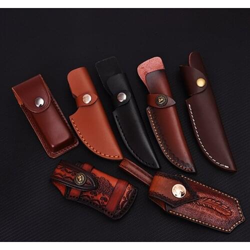 First Layer Genuine Cowhide Pocket Folding Small Straight Knife Leather Case Scabbard Sheath Holster Outdoor Hunt Cover Belt DIY