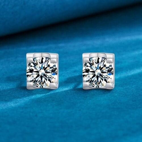 925 Sterling Silver Moissanite Classic 4 Prong Earrings 0.5 1.0 2.0 Carat Round Cut Very Shiny Wedding Jewelry Quality Assurance