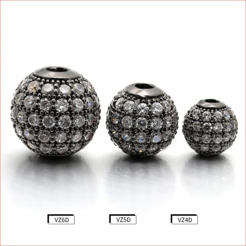 6mm/8mm/10mm Best Quality Brass Cubic Zirconia Round Spacer Beads for DIY Jewelry Findings, Mixed Color, Model: VZ4/5/6