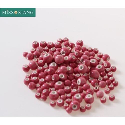 DIY/Handmade Ceramic Round Beads 50pcs/lot 6mm-10mm pink Color Necklace Bracelet Hole Beads For Jewelry Making Accessories