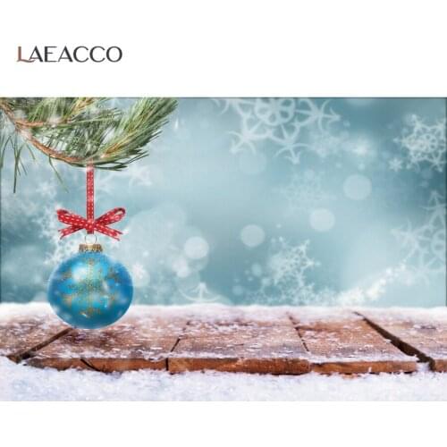 Laeacco Photography Backdrops Winter Snow Christmas Ball Party Snowflake Wooden Floor Child Photo Background For Photo Studio