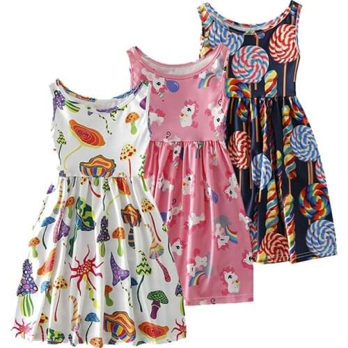 Summer Girls Dress Printing Children Sleeveless Dresses Kids Dresses for Girls Casual Cotton Dress Kids Clothes