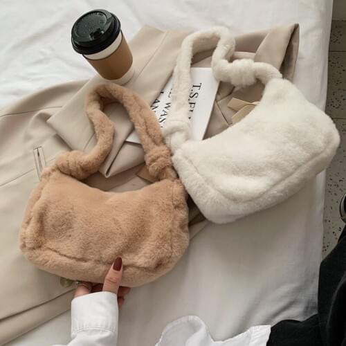 Fashion Solid Color Shoulder Underarm Bag Women Plush Soft Autumn Winter Fashion Fluffy Female Totes Handbag