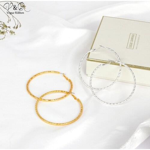 Fashion Women Girl Trendy Large Hoop Earrings High Quality Golden Circle Brand Loop Earrings For Women Jewelry Gift