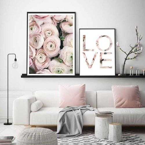 Boho Fashion Pink Rose Poster Canvas Painting Scandinavian Love Natural Modern Art Print Wall Picture For Living Room Home Decor