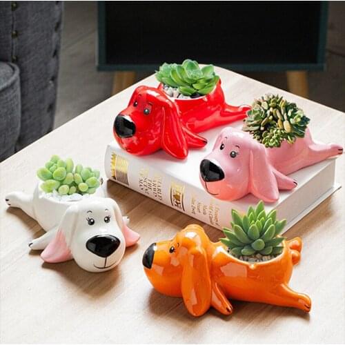Cartoon Succulent Flower Pot Set Combination Cute Puppy Ceramic Plant Potted Creative Desktop Balcony Decoration Crafts Simple