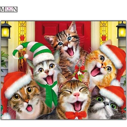 New 5D Diy Diamond Painting Christmas Cat Diamond Embroidery Cross Stitch Diamond Mosaic Full Square Round Drill Rhinestone Home