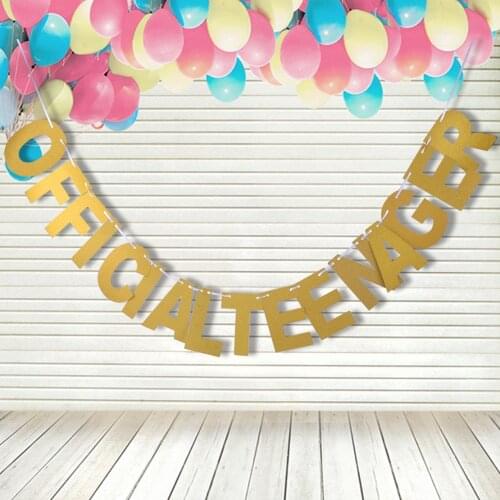 Golden Glitter Official Teenager Banner Garland Hanging for 13th Birthday Party Decoration Accessories