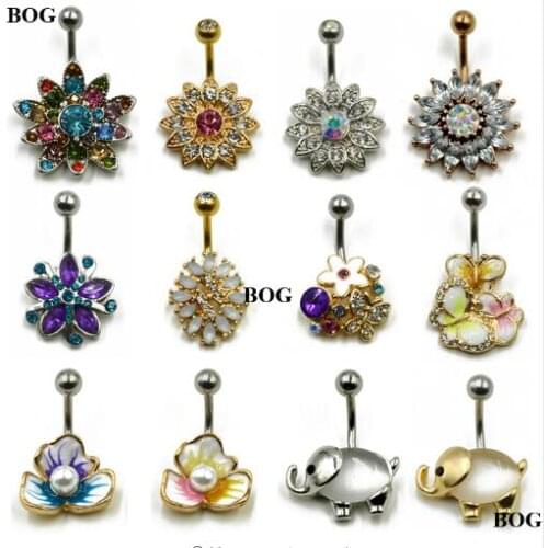 1 Piece 316L Stainless Steel Flower Butterfly Elephant Belly Button Ring Navel Piercing Nombril Ombligo Body Jewelry 14g