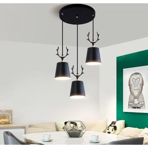 Study Pendant Lights Antlers Design Nordic Lamp Hanging Lighting Iron Shade Dining Room Restaurant Hotel Wooden Suspension Lamps