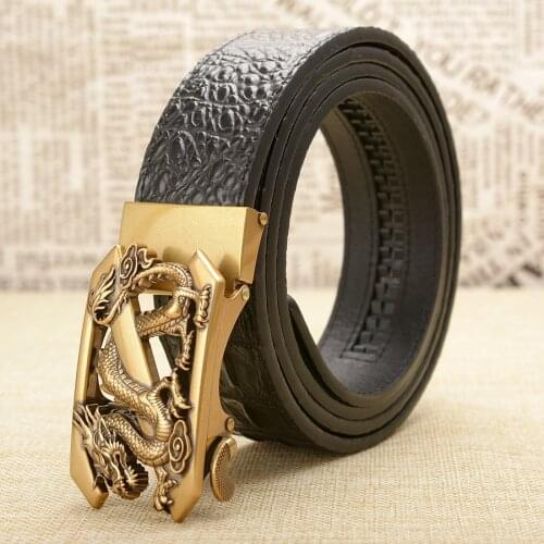 Fashion Crocodile Pattern Belt Luxury Alligator Automatic Buckle Mens Belts Dragon Buckle Strap Novelty Four Color