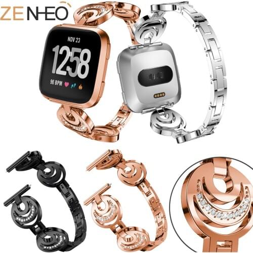Women Crystal Alloy Watch Band For Fitbit versa Smart Wristband Bracelet Wearable Belt Wrist Strap with Rhinestone Replacement