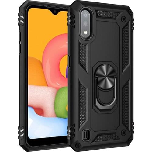 Luxury Armor Case For Samsung Galaxy A01 Magnetic Metal Ring Holder Stand Case For Samsung A01 GalaxyA01 A 01 A015 5.7inch Cover