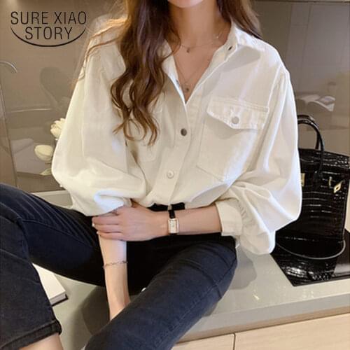 Solid Cotton White Shirt Women Autumn New Loose Long Sleeve Denim Shirt Sunscreen Jacket Plus Size Women Tops Blusas Mujer 12450