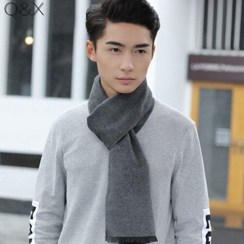 SC92 2017 Velour Warm Winter Designer Fashion Solid Red Men Thick Shawl Long Black Grey Male Ring Business Scarf