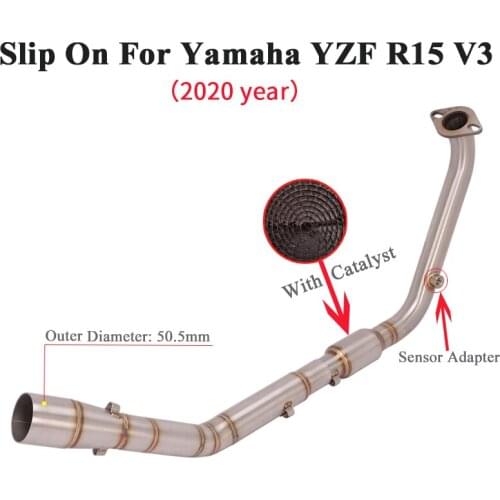 Slip On For Yamaha YZF R15 V3 2020 Motorcycle Exhaust Escape Modify Connection Sensor Front Middle Link Pipe 51mm With Catalyst