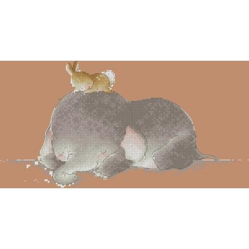 Tt Gold Collection Counted Cross Stitch Kit Cross stitch RS cotton with cross stitch Merejka Sleeping baby elephant and rabbit