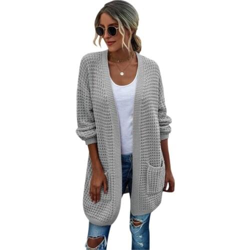 Knitted Cardigan Women Sweater Autumn Winter Fashionable Contrast Color O-Neck Long Sleeve Loose Sweaters Outwear with Pocket