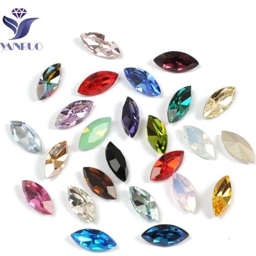 YANRUO 4200 Navette Horse Eyes Rhinestones Pointback No Claw Glass Gems DIY Sewing NeedleWork For Dresses