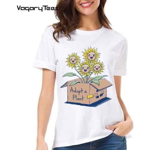 Vagarytees Adopt a Plant Sunflower Print women tshirt Casual Funny t shirt Female Top Tee Hipster Casual Tops Streetwear Tee