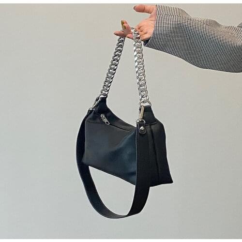 Soft PU Leather Women Underarm Bag Fashion Design Ladies Chain Baguette Purse Handbags Simple Cool Girls Small Tote Shoulder Bag