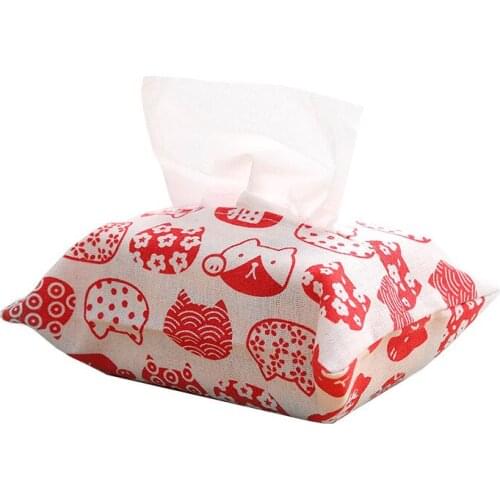 1PC Cartoon Cat Tissue Bag Cotton Linen Paper Towel Boxes Portable Tissue Case Storage Bag Home Table Drawer Tissue Napkin Bags