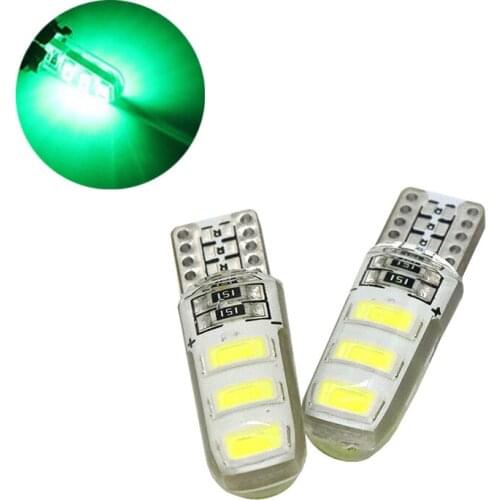 10Pcs Green Silcone T10 W5W 5630 6SMD LED Car Bulbs For 194 168 2825 Clearance Lamps Interior Dome Door License Plate Lights 12V