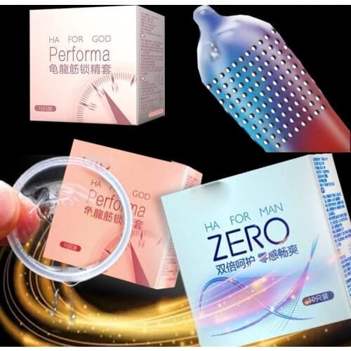 10PCS Condoms Super Ultra Thin Natural Rubber Latex Condom Hyaluronic Acid Penis Sleeve Sex Toy for Men 3 Types