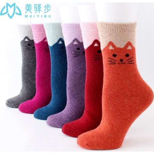 12 pairs per set thick wool socks ladies soft and comfortable cartoon socks warm thick winter wool socks wholesale