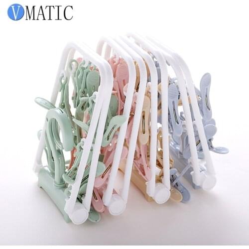 12 Clips Socks Clothes Drying Rack Portable Folding Cloth Hanger Holder