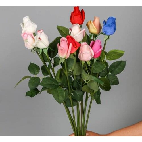 2pcs Handmade Rose Stem Artificial Silk Flowers Single Rose Stem with Leaves