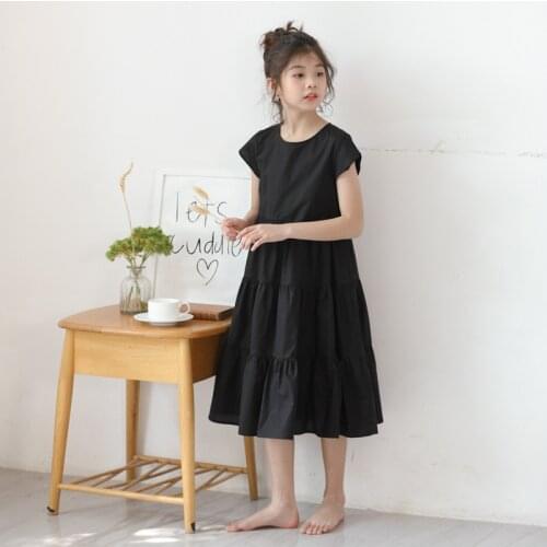 2021 Summer Teenager Girls Loose Leisure Dress Kids Girls Cotton Elegant Dresses Long Style Children New Dresses Brief, #8845