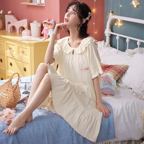 2021Spring and Summer Womens Nightdress Cute Short-sleeved Loose Plus Size Home Service Sleepwear Women Nightwear Sleep Tops