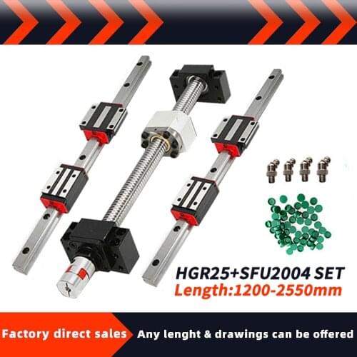 25mm Linear Guide 2PCS HR25 1200-2550mm linear rail way +4PCS HGH25CA/HGW25CC sliders+SFU2004 1200-2550mm rolled ball screw C7