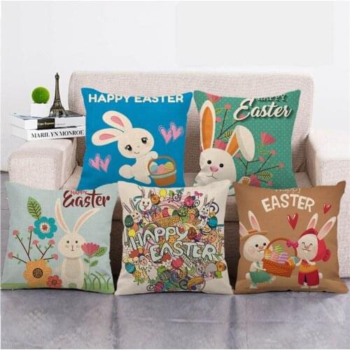 45cm*45cm Happy Easter Eggs Cute Rabbit Color Flowers Linen/cotton Throw Pillow Covers Couch Cushion Cover Home Decor Pillowcase