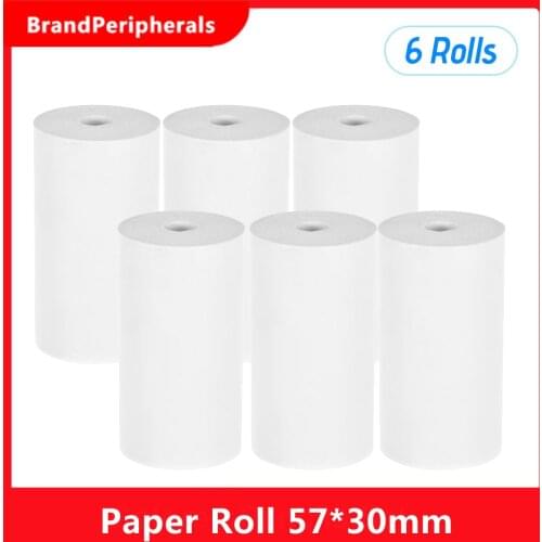 6 rolls Thermal Receipt Paper Roll 57*30mm (2.17*1.18in) Bill Ticket Printing for Photo Thermal Printer PeriPage A6