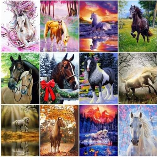 Zooya Diamond Embroidery Horse 5D Cross Stitch Diamond Painting Landscape Rhinestones Full Square Diamond Mosaic Animals Jq108