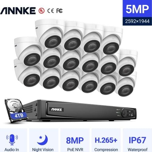 ANNKE 5MP H.265+ 8CH PoE Network Video Security System 16X IP67 Waterproof Outdoor POE IP Cameras Plug & Play PoE Camera Kit